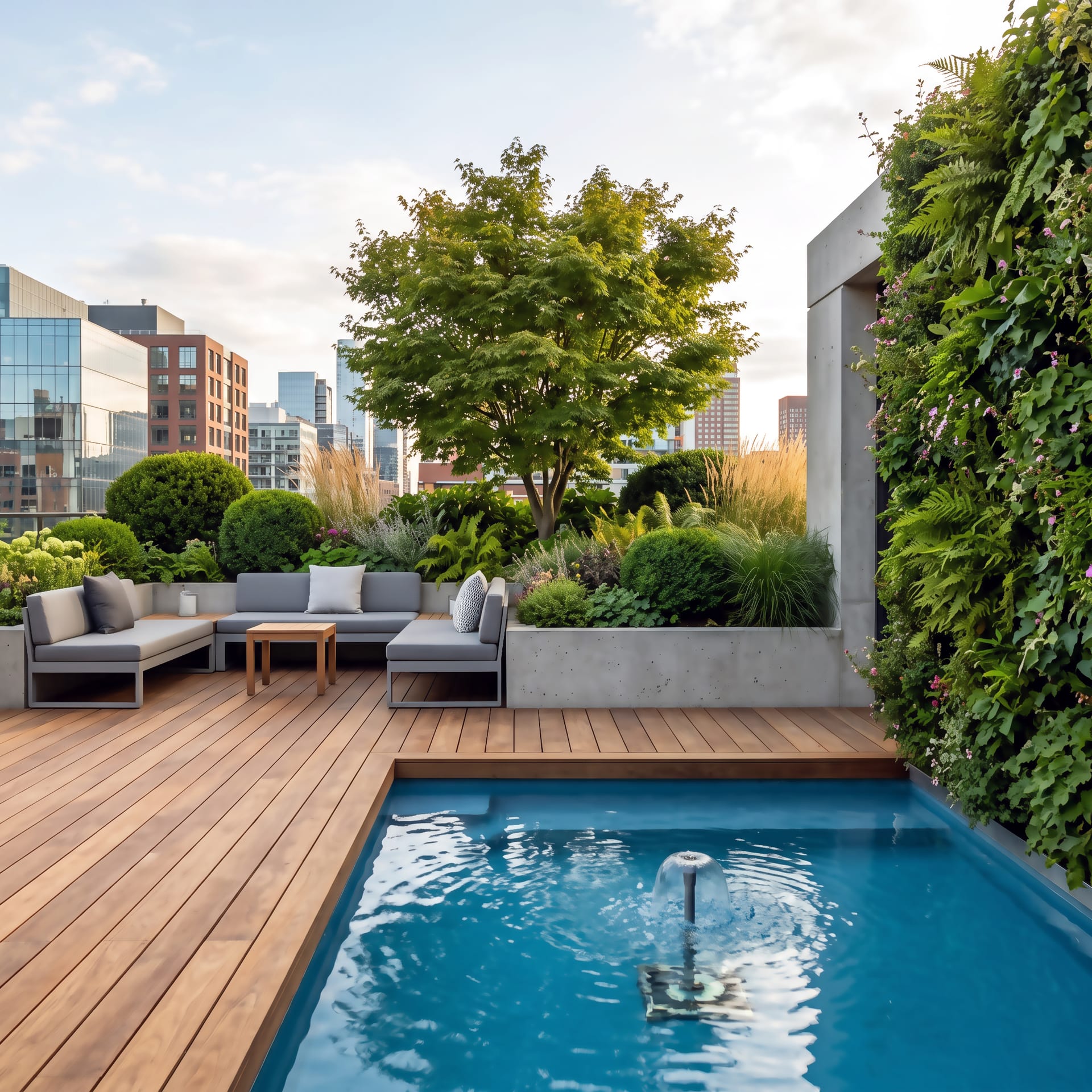 Urban Rooftop Pool & Lounge - Penthouse Deck with Vertical Living Wall